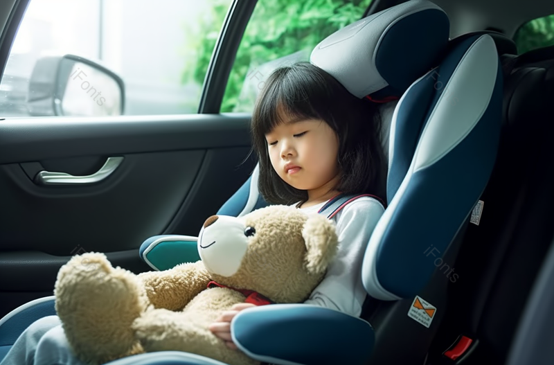 小女孩抱着小熊坐在车里睡觉,高清,摄影图,摄影图片,图片大全,摄影图免费下载